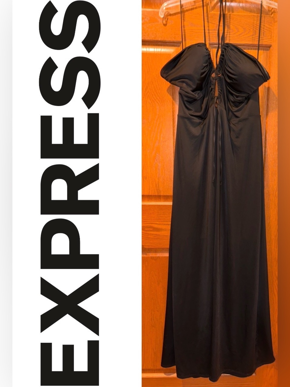NWOT Express XL Black Tie-Front Cut-Out Halter Black Maxi Dress